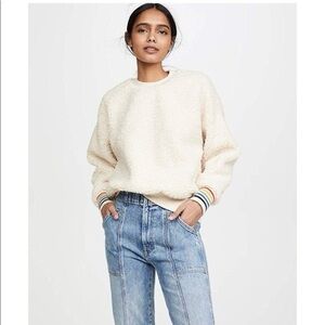 Sundry Faux Sherpa fuzzy Oversized Sweatshirt Rainbow cuff